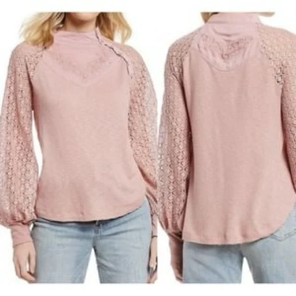 Free People Sweetest Thing Elegant Pink Lace Women's Top size small - Picture 4 of 16